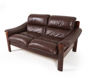 DANISH BEECH & LEATHER LOVESEAT SOFA