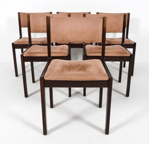 (6) DANISH BEECH & SUEDE DINING SIDE CHAIRS 1970S