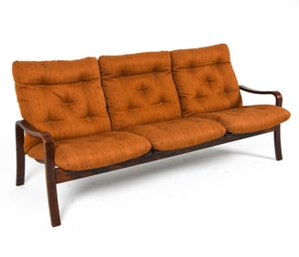 DANISH BEECH & TUFTED WOOL SOFA C. 1970S