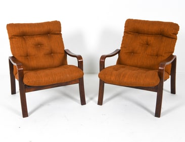 DANISH BEECH & TUFTED WOOL LOUNGE CHAIRS C. 1970S