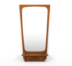 MID-CENTURY DANISH TEAK MIRROR W/ SHELF