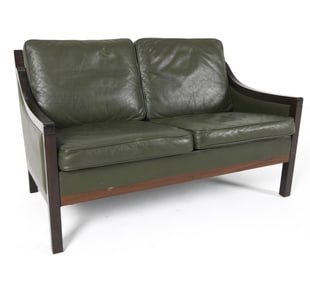 DANISH BEECH & LEATHER LOVESEAT SOFA C. 1970S