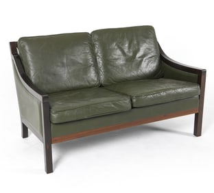 DANISH BEECH & LEATHER LOVESEAT SOFA C. 1970S