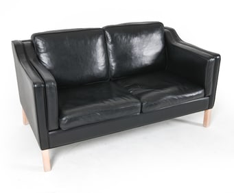 BORGE MOGENSEN STYLE DANISH LEATHER LOVESEAT SOFA