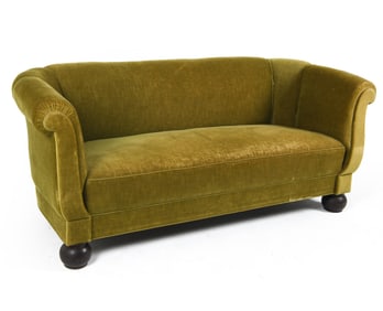 DANISH ART DECO STYLE ROLL ARM SOFA C. 1960S