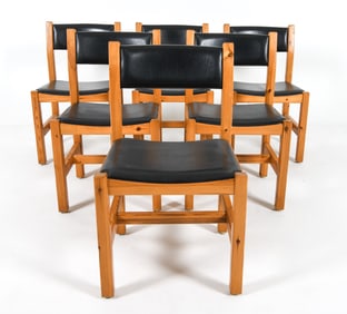 (6) DANISH PINE & LEATHER DINING CHAIRS 1970S