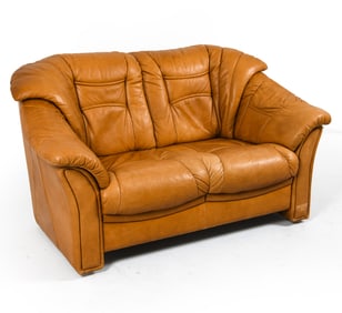 SKALMA DANISH COGNAC LEATHER LOVESEAT SOFA