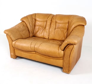 SKALMA DANISH COGNAC LEATHER LOVESEAT SOFA
