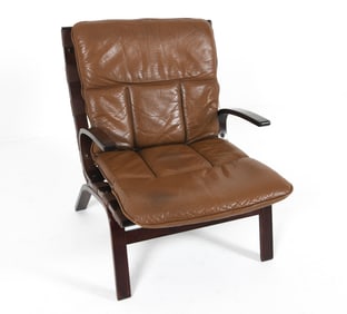 FARSTRUP 'MILJO' LEATHER & BEECH LOUNGE CHAIR