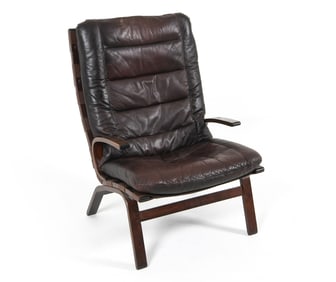 FARSTRUP 'MILJO' LEATHER & BEECH LOUNGE CHAIR