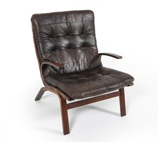 FARSTRUP 'MILJO' LEATHER & BEECH LOUNGE CHAIR