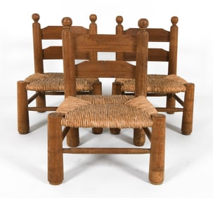 (3) DANISH BRUTALIST LOW OAK & RUSH SIDE CHAIRS