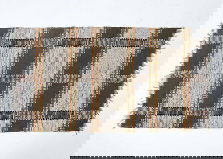 VINTAGE SCANDINAVIAN WOOL ACCENT RUG: Dimensions: L 62" x W 33". Condition: Slight sun fading, wear consistent with age and use. PER E049