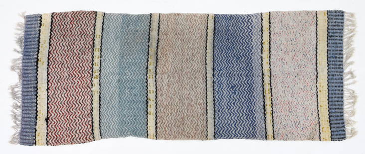 VINTAGE SCANDINAVIAN WOOL RUG: Dimensions: L 103" x W 42". Condition: Few frayed threads. Wear consistent with age and use. PER E052