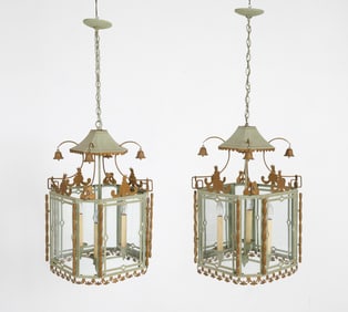 PAIR OF CHINOISERIE TOLE HALL LANTERNS