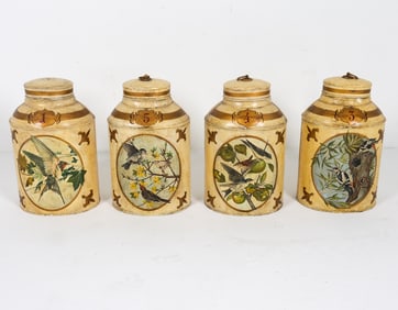 TOLEWARE PAINTED TEA TIN CANISTERS WITH BIRDS