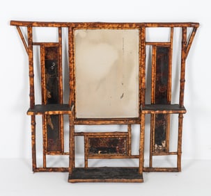 19TH C. ENGLISH AESTHETIC BAMBOO MIRROR WALL SHELF
