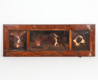 ANTIQUE OC TRIPTYCH DOG PAINTING