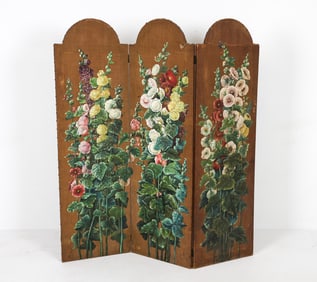 ANTIQUE FLORAL PAINTED FOLDING SCREEN