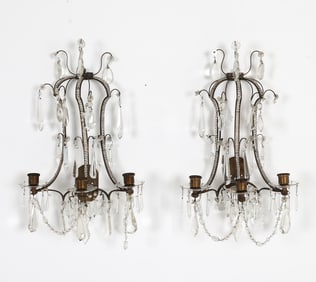 PAIR OF VENETIAN CRYSTAL & BRASS CANDLE SCONCES