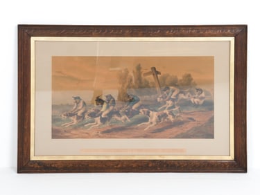 MONKEYS RIDING ON DOGS ANTIQUE PRINT