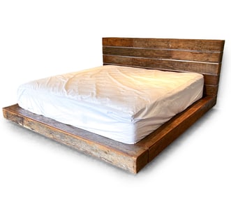 RUSTIC RECLAIMED OAK & CHROME KING BED FRAME