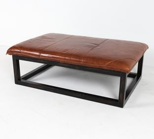 CONTEMPORARY LARGE STITCHED LEATHER OTTOMAN