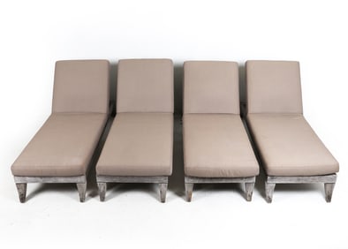 (4) TEAK CHAISE LOUNGE CHAIRS