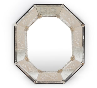 ITALIAN VENETIAN ETCHED GLASS WALL MIRROR