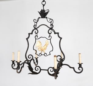 VINTAGE WROUGHT ROOSTER IRON CHANDELIER