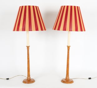 PAIR OF PAINT DECORATED CANDLESTICK LAMPS