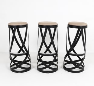 (3) CONTEMPORARY RIBBON STEEL BAR STOOLS