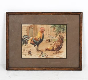 20TH C. ROOSTER WATERCOLOR