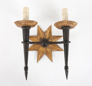 VINTAGE IRON STARBURST WALL SCONCE