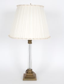 HOLLYWOOD REGENCY BRASS & GLASS COLUMN LAMP