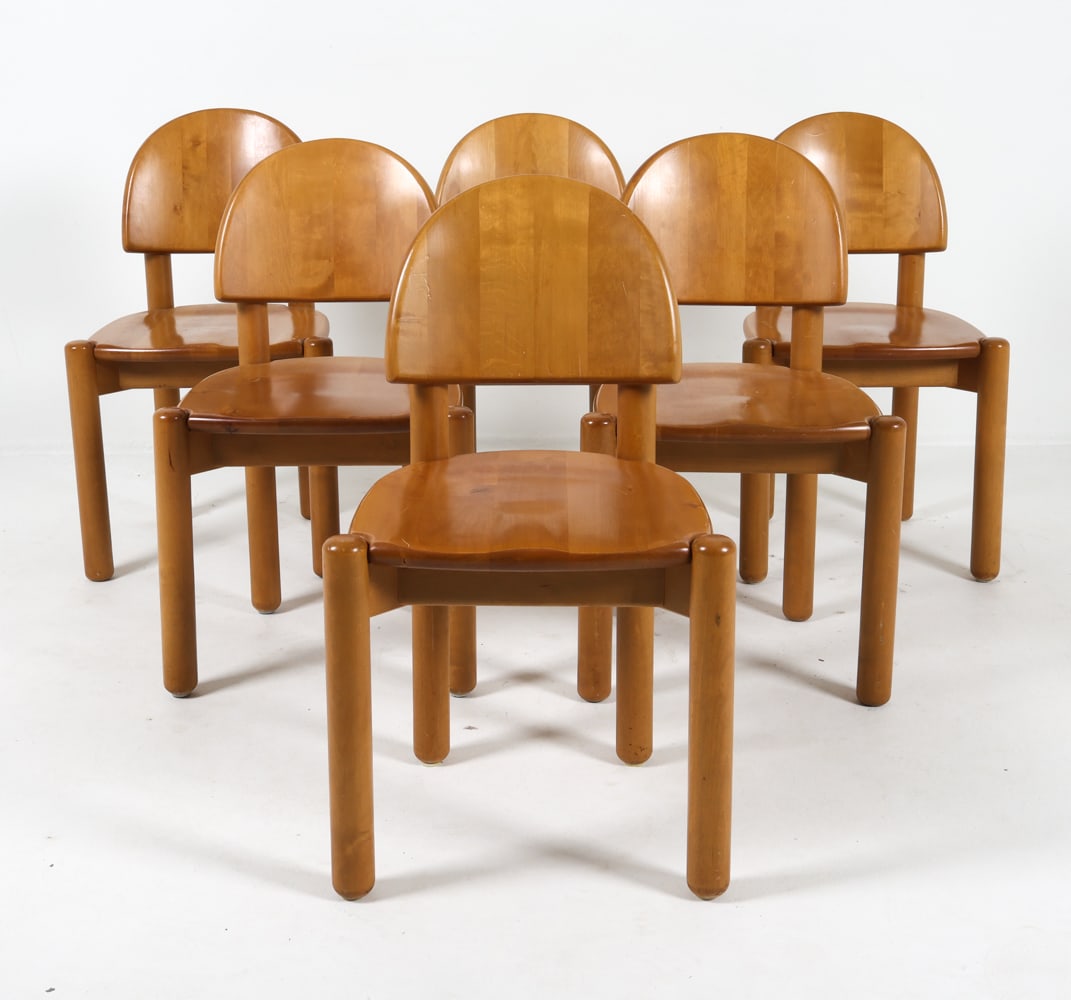 (6) DAUMILLER STYLE DANISH BEECH DINING CHAIRS (1 of 14)