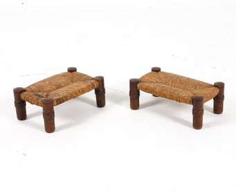 PAIR OF DUTCH OAK & RUSH KNEE RESTS C. 1940S