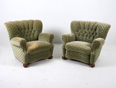 PAIR DUTCH MOHAIR LOUNGE CHAIRS C. 1960S
