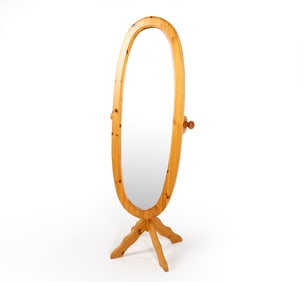 SWEDISH PINE FLOOR STANDING SWIVEL MIRROR C. 1970S