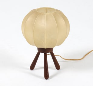 DANISH OAK COCOON SHADE TABLE LAMP C. 1950S