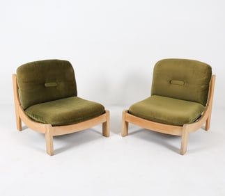 PAIR OF GERMAN BRUTALIST PINE LOUNGE CHAIRS