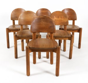 (6) DAUMILLER PINE DINING CHAIRS C. 1970S