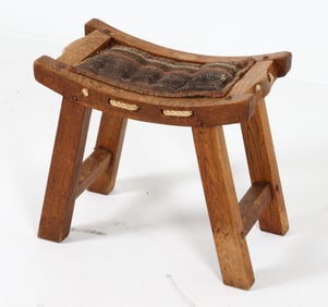 DUTCH JAPANDI STYLE OAK & ROPE STOOL C.1950S