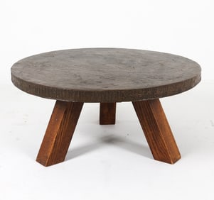 DUTCH BRUTALIST OAK & COPPER COFFEE TABLE C. 1970S