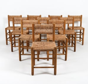 (10) CHARLOTTE PERRIAND STYLE BEECH DINING CHAIRS
