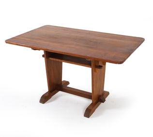 DUTCH OAK TRESTLE BASE DINING TABLE C. 1950S