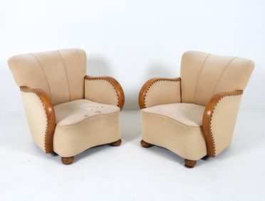 PAIR ART DECO VELVET LOUNGE CHAIRS C. 1930S
