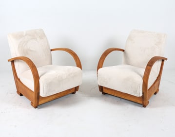 PAIR OF DUTCH ART DECO ELM LOUNGE CHAIRS