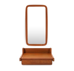 ASKEL KJAESGAARD TEAK WALL SHELF & MIRROR C. 1960S