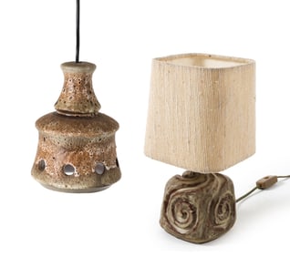 WEST GERMAN CERAMIC TABLE & PENDANT LAMPS C. 1970S